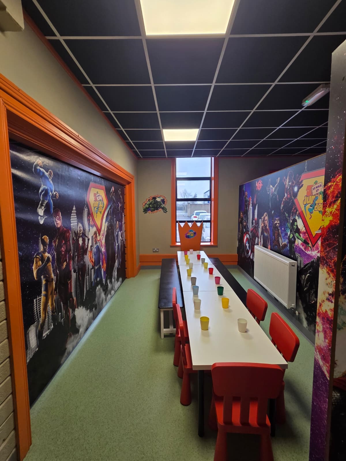 Avengers party room - long table
